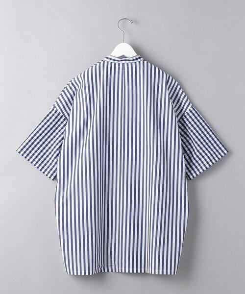 EN ROUTE(アンルート)の「<EN ROUTE(アンルート)> ギンガムチェック×ストライプ バンドカラー ショートスリーブ シャツ(シャツ/ブラウス・メンズ・ブラック/ネイビー・1/2/3)」の5枚目の写真