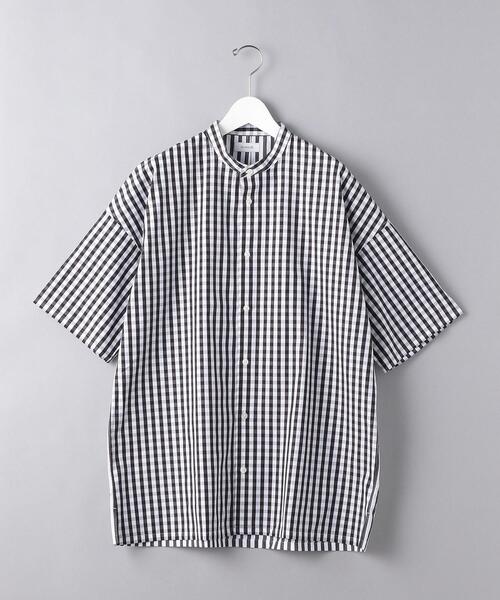 EN ROUTE(アンルート)の「<EN ROUTE(アンルート)> ギンガムチェック×ストライプ バンドカラー ショートスリーブ シャツ(シャツ/ブラウス・メンズ・ブラック/ネイビー・1/2/3)」の3枚目の写真