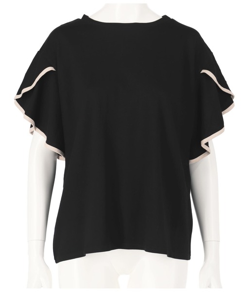 Alluge（アルージュ）の「パイピングフレアースリーブプルオーバー（Tシャツ/カットソー・レディース・ブラック/グレイッシュベージュ・FREE）」の9枚目の写真