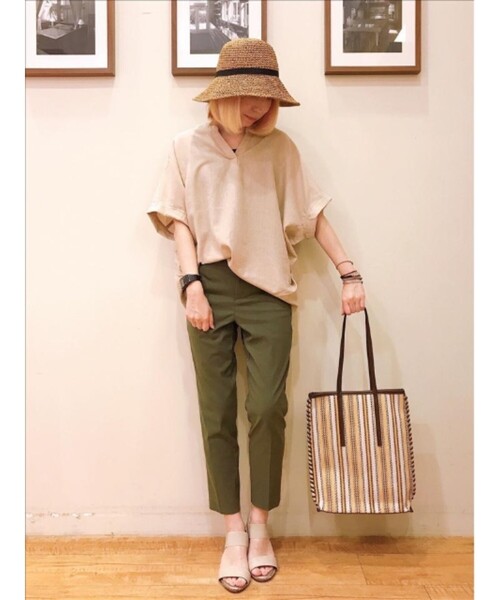 SHOO・LA・RUE（シューラルー）の「◆【SS-4L/3Dスキャン】ひんやり麻混スティックパンツ（その他パンツ・レディース・ライトブルー/イエロー/ブラック/カーキ/ライトベージュ・02/03/04/01/10/05/06）」の7枚目の写真