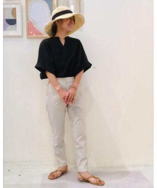 SHOO・LA・RUE（シューラルー）の「◆【SS-4L/3Dスキャン】ひんやり麻混スティックパンツ（その他パンツ・レディース・ライトブルー/イエロー/ブラック/カーキ/ライトベージュ・02/03/04/01/10/05/06）」の19枚目の写真