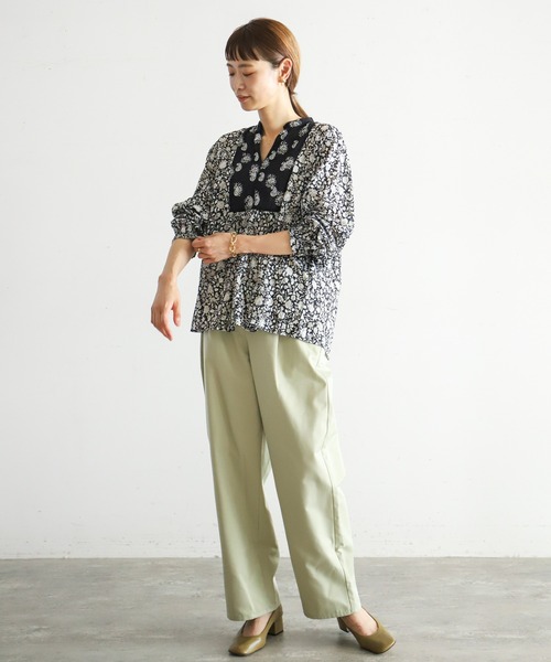 NOMBRE IMPAIR◆Flower&Paisley/スキッパーブラウス/F/コットン/BLK/01-1-06-212-1-2-1-1 NOMBRE IMPAIR（ノンブルアンペール）の「Flower&Paisley