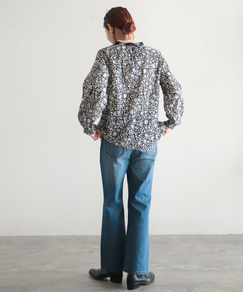 NOMBRE IMPAIR◆Flower&Paisley/スキッパーブラウス/F/コットン/BLK/01-1-06-212-1-2-1-1 NOMBRE IMPAIR（ノンブルアンペール）の「Flower&Paisley