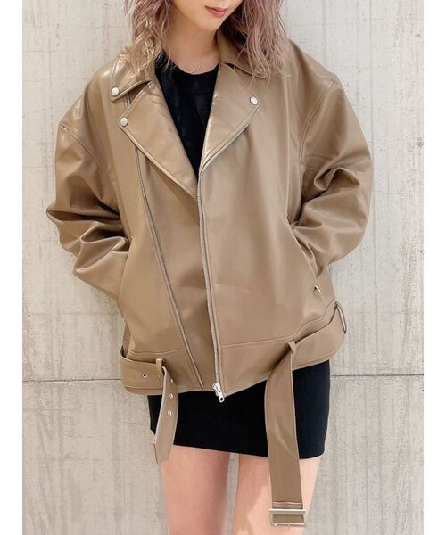 GYDA（ジェイダ）の「【SETUP着用可】フェイクレザーBIG ライダースジャケット（ライダースジャケット・レディース・ブラック/ベージュ・FREE）」の5枚目の写真