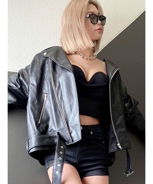 GYDA（ジェイダ）の「【SETUP着用可】フェイクレザーBIG ライダースジャケット（ライダースジャケット・レディース・ブラック/ベージュ・FREE）」の18枚目の写真