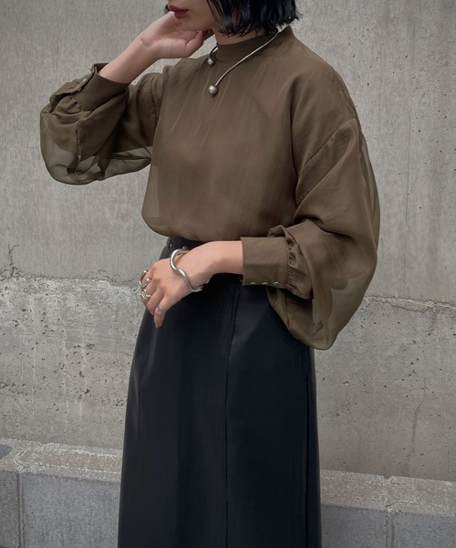 &g'aime（アンジェム）の「【&g'aime】シアーレイヤードトップス（Tシャツ/カットソー・レディース・ホワイト/ブラック/カーキ/グレイッシュベージュ・FREE）」の20枚目の写真