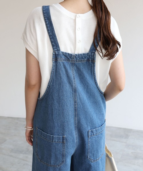 andme(アンドミー)の「ピグメント加工コットンワッフル背中ボタンTシャツ(Tシャツ/カットソー・レディース・オフホワイト/ブルー/グリーン/モカ/ラベンダー/グレー系その他/スミクロ・M)」の9枚目の写真
