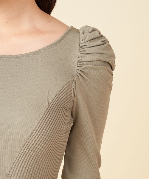 ROYAL PARTY（ロイヤルパーティー）の「パワショルフレアニットワンピース（ワンピース・レディース・ブラック/カーキ/パープル・FREE）」の17枚目の写真