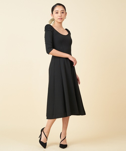 ROYAL PARTY（ロイヤルパーティー）の「パワショルフレアニットワンピース（ワンピース・レディース・ブラック/カーキ/パープル・FREE）」の7枚目の写真