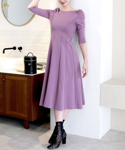 ROYAL PARTY（ロイヤルパーティー）の「パワショルフレアニットワンピース（ワンピース・レディース・ブラック/カーキ/パープル・FREE）」の6枚目の写真