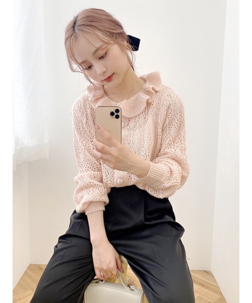 JUMELLE（ジュメロ）の「フリルネックカーディガン（ニット/セーター・レディース・ピンク・FREE）」の4枚目の写真