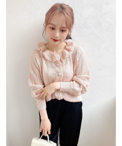 JUMELLE（ジュメロ）の「フリルネックカーディガン（ニット/セーター・レディース・ピンク・FREE）」の8枚目の写真