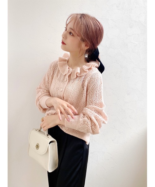 JUMELLE（ジュメロ）の「フリルネックカーディガン（ニット/セーター・レディース・ピンク・FREE）」の6枚目の写真