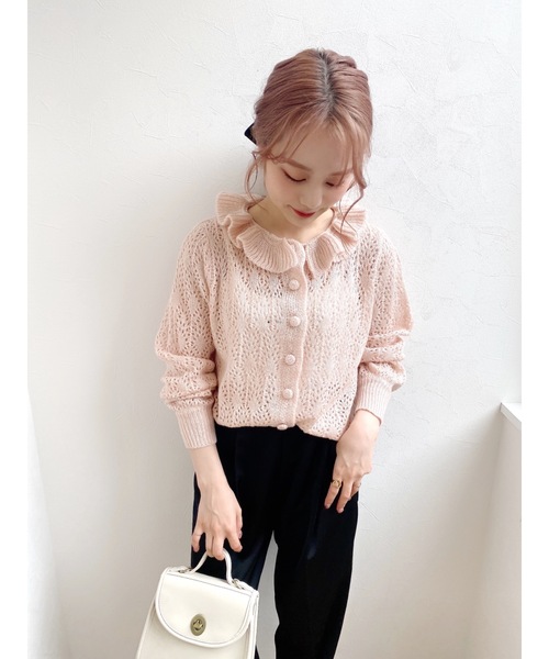 JUMELLE（ジュメロ）の「フリルネックカーディガン（ニット/セーター・レディース・ピンク・FREE）」の2枚目の写真