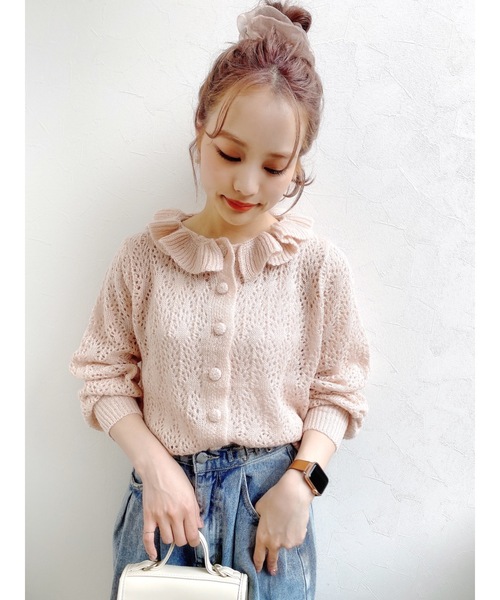 JUMELLE（ジュメロ）の「フリルネックカーディガン（ニット/セーター・レディース・ピンク・FREE）」の3枚目の写真