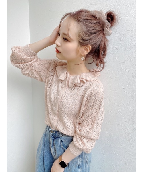 JUMELLE（ジュメロ）の「フリルネックカーディガン（ニット/セーター・レディース・ピンク・FREE）」の5枚目の写真