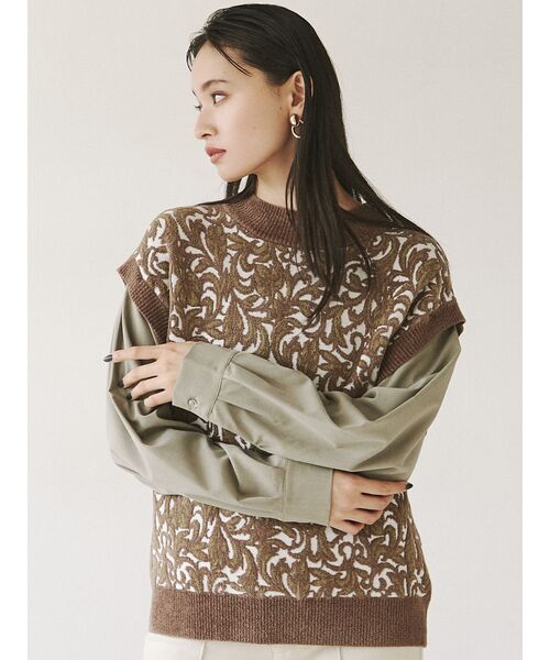 MURUA（ムルーア）の「モールジャガードドッキングシャツ（シャツ/ブラウス・レディース・アイボリー/ブラウン/ブラック・FREE）」の3枚目の写真