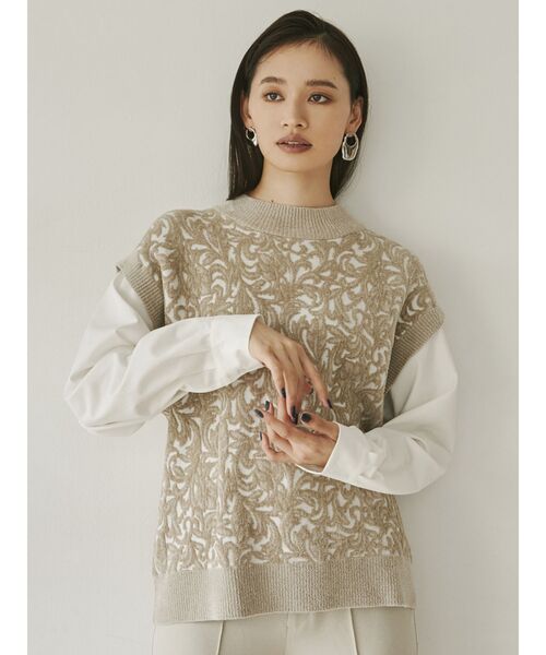 MURUA（ムルーア）の「モールジャガードドッキングシャツ（シャツ/ブラウス・レディース・アイボリー/ブラウン/ブラック・FREE）」の2枚目の写真