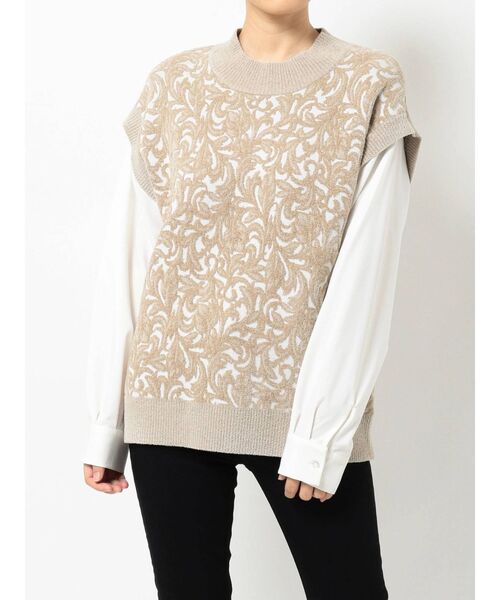 MURUA（ムルーア）の「モールジャガードドッキングシャツ（シャツ/ブラウス・レディース・アイボリー/ブラウン/ブラック・FREE）」の4枚目の写真