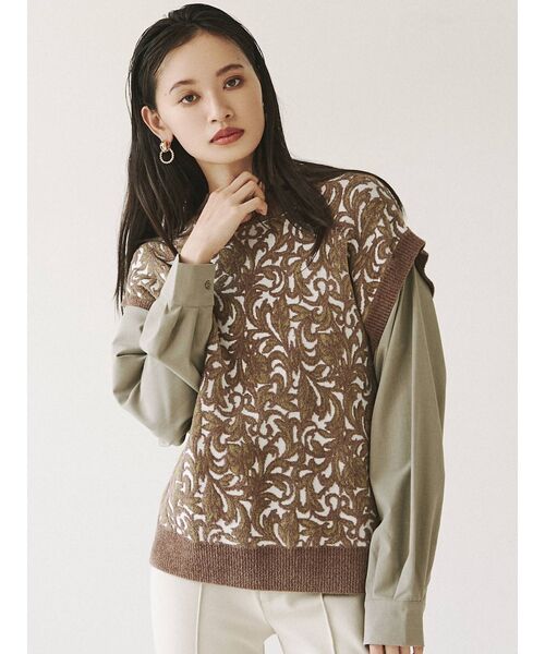 MURUA（ムルーア）の「モールジャガードドッキングシャツ（シャツ/ブラウス・レディース・アイボリー/ブラウン/ブラック・FREE）」の5枚目の写真