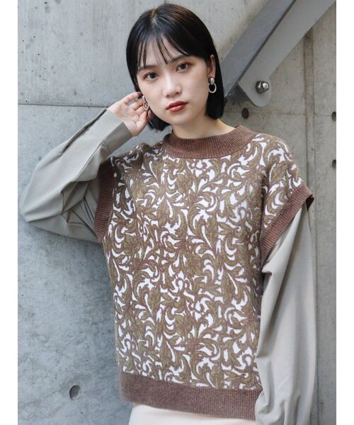 MURUA（ムルーア）の「モールジャガードドッキングシャツ（シャツ/ブラウス・レディース・アイボリー/ブラウン/ブラック・FREE）」の6枚目の写真