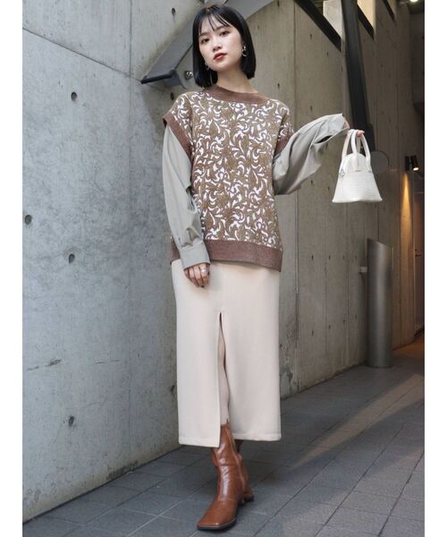 MURUA（ムルーア）の「モールジャガードドッキングシャツ（シャツ/ブラウス・レディース・アイボリー/ブラウン/ブラック・FREE）」の7枚目の写真