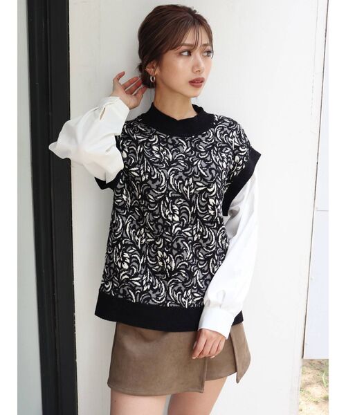 MURUA（ムルーア）の「モールジャガードドッキングシャツ（シャツ/ブラウス・レディース・アイボリー/ブラウン/ブラック・FREE）」の9枚目の写真