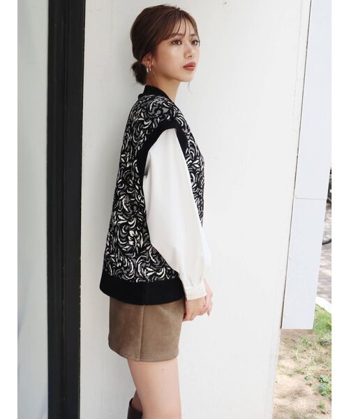 MURUA（ムルーア）の「モールジャガードドッキングシャツ（シャツ/ブラウス・レディース・アイボリー/ブラウン/ブラック・FREE）」の10枚目の写真