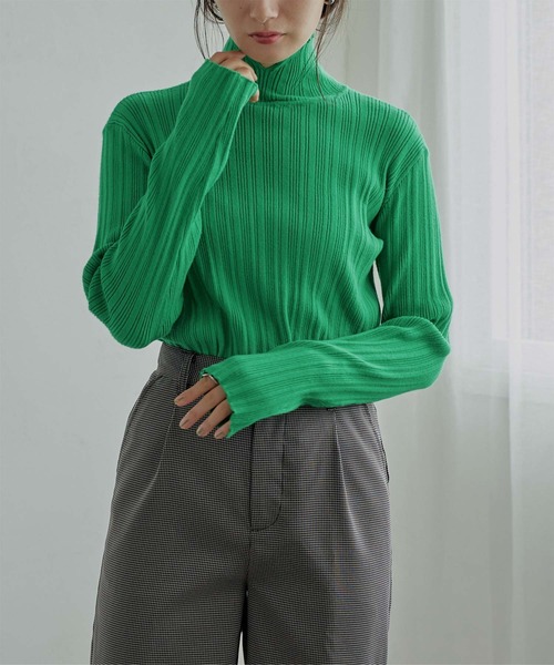 miette（ミエット）の「ｶｼﾐｱﾀｯﾁﾗﾝﾀﾞﾑﾘﾌﾞﾀｰﾄﾙﾆｯﾄ（ニット/セーター・レディース・ブラック/ブルー/グリーン/アイボリー・FREE）」の3枚目の写真