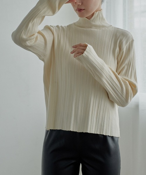 miette（ミエット）の「ｶｼﾐｱﾀｯﾁﾗﾝﾀﾞﾑﾘﾌﾞﾀｰﾄﾙﾆｯﾄ（ニット/セーター・レディース・ブラック/ブルー/グリーン/アイボリー・FREE）」の2枚目の写真