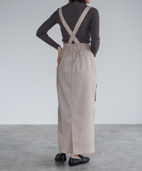 4youstory（フォーユーストーリー）の「2wayチェックハイウエストタイトジャンスカ（ジャンパースカート・レディース・アイボリー/ブラック/ベージュ・FREE）」の4枚目の写真