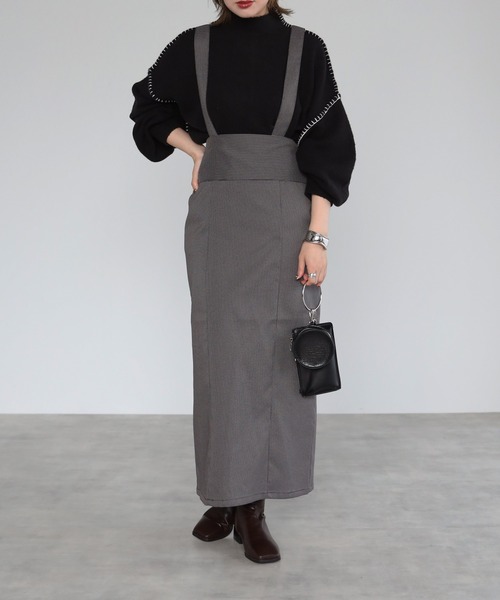 4youstory（フォーユーストーリー）の「2wayチェックハイウエストタイトジャンスカ（ジャンパースカート・レディース・アイボリー/ブラック/ベージュ・FREE）」の16枚目の写真