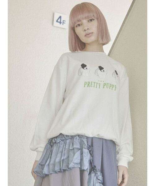 merry jenny（メリージェニー）の「PRETTY PUPPY トレーナー（スウェット・レディース・オフホワイト/ブラック・FREE）」の6枚目の写真