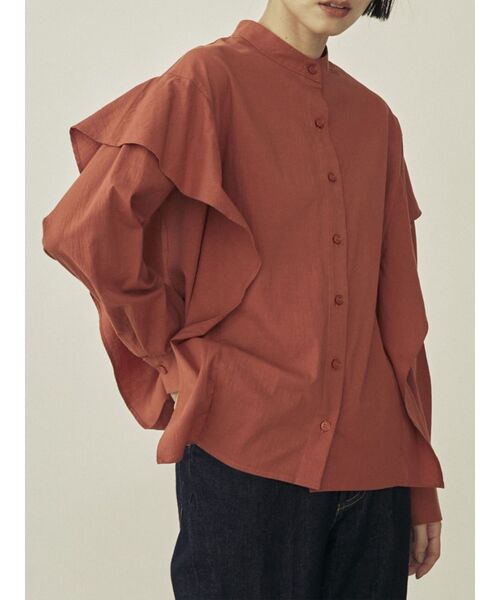 COTORICA（コトリカ）の「サイドフリルオーバーシャツ（シャツ/ブラウス・レディース・ブラック/オフホワイト/ダークオレンジ・FREE）」の4枚目の写真