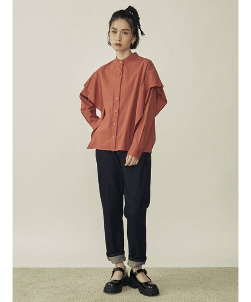 COTORICA（コトリカ）の「サイドフリルオーバーシャツ（シャツ/ブラウス・レディース・ブラック/オフホワイト/ダークオレンジ・FREE）」の8枚目の写真