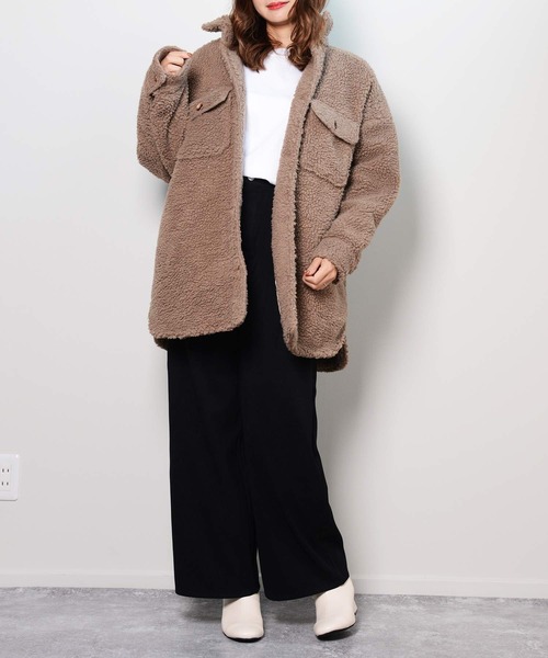 shopnikoniko(ショップニコニコ)の「ボアCPOジャケット(ブルゾン・レディース・ブラウン/グレイッシュベージュ・フリー)」の7枚目の写真
