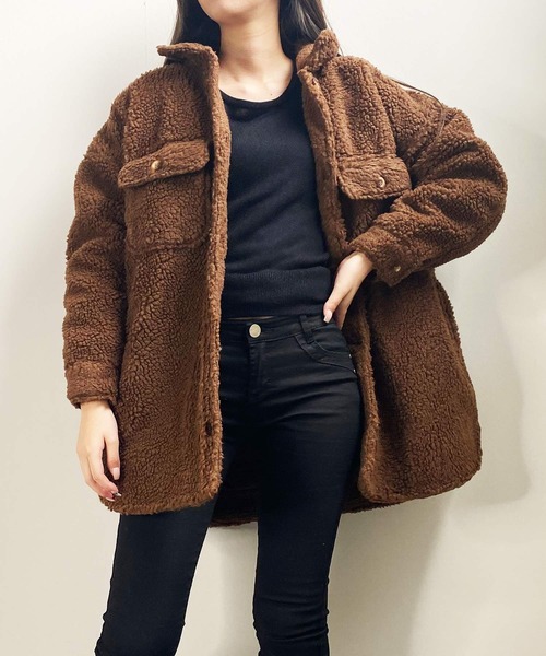 shopnikoniko(ショップニコニコ)の「ボアCPOジャケット(ブルゾン・レディース・ブラウン/グレイッシュベージュ・フリー)」の20枚目の写真