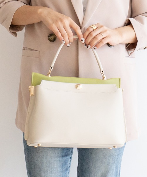 VitaFelice（ヴィータフェリーチェ）の「2スペース2wayコンビカラーバッグ（ハンドバッグ・レディース・アイボリー/ピンク系その他/グレー/ブラック/ホワイト系その他/ベージュ系その他/ホワイト系その他2・FREE）」の3枚目の写真