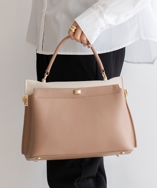 VitaFelice（ヴィータフェリーチェ）の「2スペース2wayコンビカラーバッグ（ハンドバッグ・レディース・アイボリー/ピンク系その他/グレー/ブラック/ホワイト系その他/ベージュ系その他/ホワイト系その他2・FREE）」の6枚目の写真