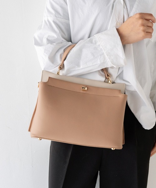 VitaFelice（ヴィータフェリーチェ）の「2スペース2wayコンビカラーバッグ（ハンドバッグ・レディース・アイボリー/ピンク系その他/グレー/ブラック/ホワイト系その他/ベージュ系その他/ホワイト系その他2・FREE）」の7枚目の写真