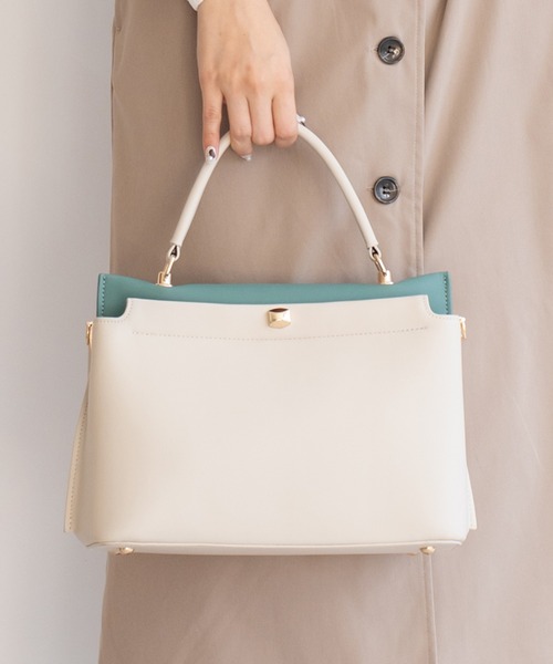 VitaFelice（ヴィータフェリーチェ）の「2スペース2wayコンビカラーバッグ（ハンドバッグ・レディース・アイボリー/ピンク系その他/グレー/ブラック/ホワイト系その他/ベージュ系その他/ホワイト系その他2・FREE）」の4枚目の写真