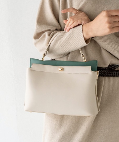 VitaFelice（ヴィータフェリーチェ）の「2スペース2wayコンビカラーバッグ（ハンドバッグ・レディース・アイボリー/ピンク系その他/グレー/ブラック/ホワイト系その他/ベージュ系その他/ホワイト系その他2・FREE）」の2枚目の写真