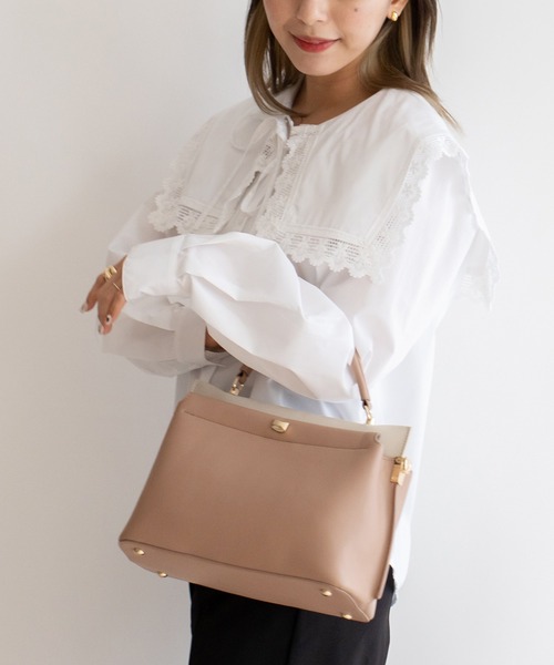 VitaFelice（ヴィータフェリーチェ）の「2スペース2wayコンビカラーバッグ（ハンドバッグ・レディース・アイボリー/ピンク系その他/グレー/ブラック/ホワイト系その他/ベージュ系その他/ホワイト系その他2・FREE）」の18枚目の写真