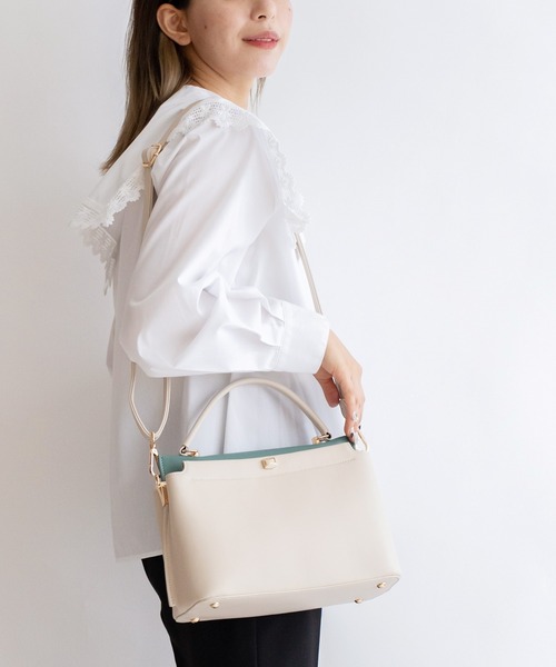 VitaFelice（ヴィータフェリーチェ）の「2スペース2wayコンビカラーバッグ（ハンドバッグ・レディース・アイボリー/ピンク系その他/グレー/ブラック/ホワイト系その他/ベージュ系その他/ホワイト系その他2・FREE）」の10枚目の写真