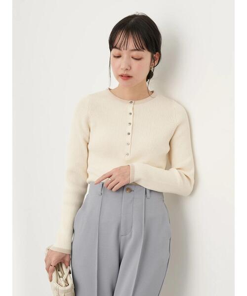 earth music&ecology（アースミュージックアンドエコロジー）の「ヘンリ-ネックリブニットプルオーバー＊（ニット/セーター・レディース・ブラック/サックスブルー/アイボリー/モカ・S/M）」の6枚目の写真