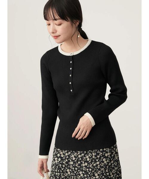 earth music&ecology（アースミュージックアンドエコロジー）の「ヘンリ-ネックリブニットプルオーバー＊（ニット/セーター・レディース・ブラック/サックスブルー/アイボリー/モカ・S/M）」の14枚目の写真