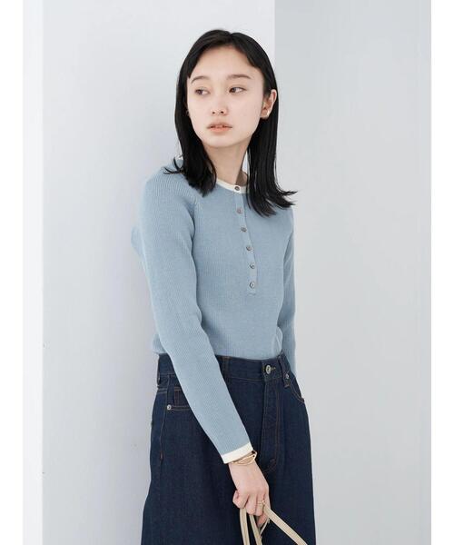 earth music&ecology（アースミュージックアンドエコロジー）の「ヘンリ-ネックリブニットプルオーバー＊（ニット/セーター・レディース・ブラック/サックスブルー/アイボリー/モカ・S/M）」の20枚目の写真