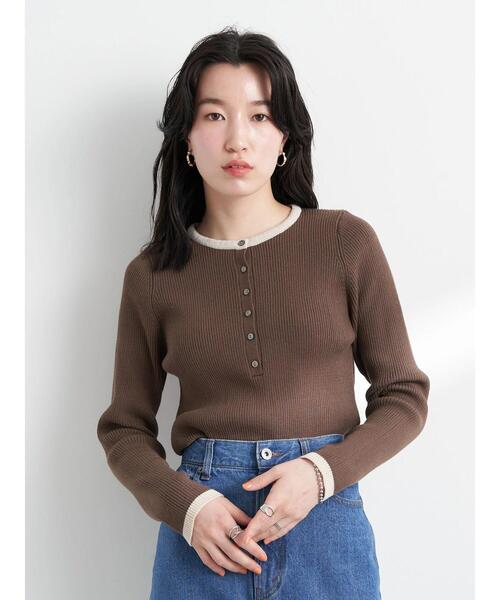 earth music&ecology（アースミュージックアンドエコロジー）の「ヘンリ-ネックリブニットプルオーバー＊（ニット/セーター・レディース・ブラック/サックスブルー/アイボリー/モカ・S/M）」の22枚目の写真