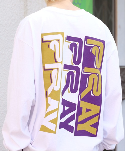 POWERS（パワーズ）の「POWERS/パワーズ PRAYPRAYPRAY LS TEE ロゴロンT ロングスリーブ ワンポイント 長袖（Tシャツ/カットソー・メンズ・パープル/ホワイト/グリーン・L/XL/M）」の2枚目の写真