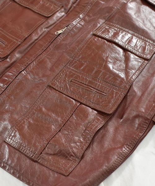 VINTAGE（ヴィンテージ）の「【ヴィンテージ古着】80’s ジップアップ レザージャケット（ブルゾン・メンズ・ブラウン・LARGE）」の4枚目の写真